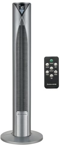 CoolHome CF2206 - Ventilador de torre con mando a distancia - 96 cm - Pantalla LED regulable - Gris