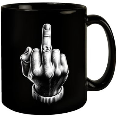 Stinkefinger Tasse schwarz in Schwarz Zeichne Aufmerksamkeit mit Stilisierter Geste Beleidigend Mittelfinger Zeigen Provokante Stinkefinger Tasse schwarz in Schwarz