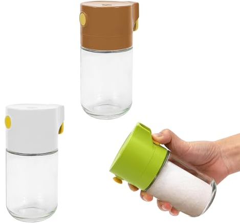 Sekonow Salt and Pepper Shakers Precise Quantitative 0.5g, Push Type Glass Salt Dispenser Sugar Container for Spice Seasoning Kitchen Cooking, 3 Pack