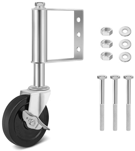 100mm Federbelastete Torrollen,Laufrollen für Schiebetore mit Bremse,100 KG Belastbarkeit,Hochleistungs Stoßdämpfung Lenkrollen,Rad mit Robuster Federung für Holztore,Zäune und Gartentor(Silber*1)