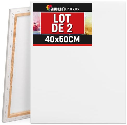 Zenacolor Toile a Peindre 40x50 - Set de 2 Canvas Toile Peinture sans Acide - Tout Type de Peinture sur Toiles