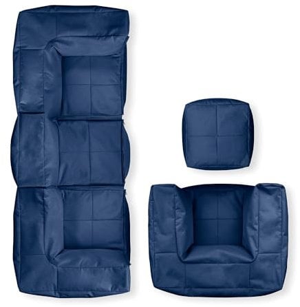 Lumaland Sitzsack-Lounge Modular Garnitur | 5-Teiliges Set | Indoor & Outdoor Sitz-Garnitur | Erweiterbar & Waschbare Sitzmöbel für Innenräume & Garten | Wasserfeste Chill-Out Lounge [Dunkelblau]