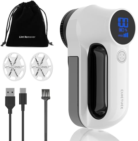 CuieTuee Afeitadora eléctrica recargable de tela, removedor de pelusas, suéter, removedor de pelusas con pantalla digital LED, 3 engranajes, ajustable, 6 cuchillas para ropa, sofá, cortina, cachemira,