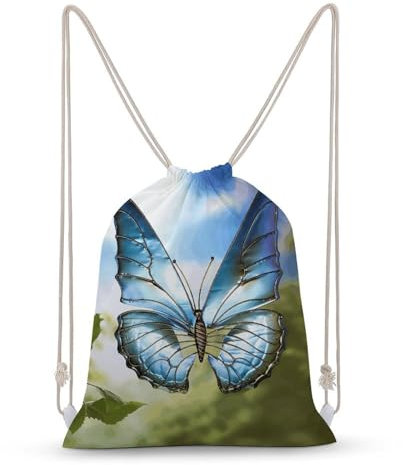 DJUETRUI Sacs en toile avec cordon de serrage pour homme et femme - Motif papillon - Sac de sport - Sac de plage - Sac de voyage, Papillon de beauté personnalisé, 30x40cm