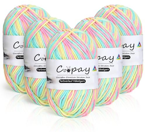Coopay Wolle zum Häkeln, 5 x 50g Farbverlauf Häkelgarn, 5-Fädig Wolle zum Stricken, Weicher Dicke Wolle zum Häkeln, Bunt Garn zum Stricken Häkeln, Schönes Acrylgarn für Anfänger, Regenbogen