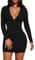 Haibang Women's Sexy Long Sleeve V Neck Ruched Bodycon Mini Dress Party Cocktail Club Dress Casual Tight Fitted Short Dresses Black