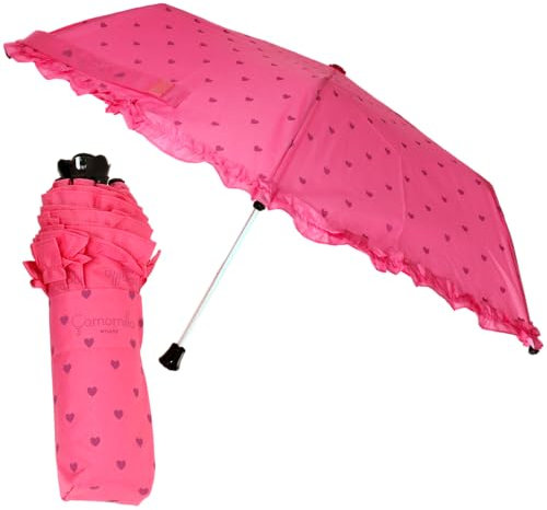 Camomilla Milano Mini Ombrello Pieghevole, Ombrellino con Rosa, Colore Rosa