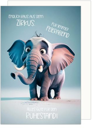 Edition Seidel Premium Glückwunschkarte zum Ruhestand mit Umschlag. Grußkarte Billet Karte mit Spruch für Frau Mann Kollegin Kollege Pension Abschied Rente Elefant (R144 SW025)