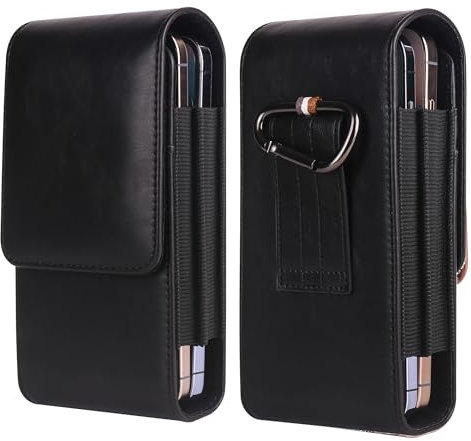 Fondina per Cellulare da Cintura Uomo in Pelle Nero, Custodia da Cintura Telefono Verticale, Marsupio Porta da Cintura in Pelle Borsello Sacchetto per Smartphone Running Sportivo Viaggio Portafoglio