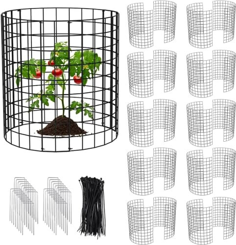 HANQ Protección contra animales, 42,8 x 33 cm, rejilla protectora para plantas, jaula con estacas y cintas, protección de plantas de alambre para proteger plantas y verduras de animales (10 unidades)
