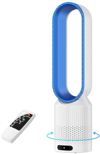 Xoeminor Ventilador de Torre sin Aspas con Purificador de Aire, 8 Velocidades, Mando a Distancia, Oscilación 90°, Temporizador, Ideal para Hogar y Oficina