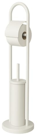 Set Porta Carta Igienica e Scopino WC - 10x80 cm Piantana da BAGNO Portarotolo e Scopino BIANCA struttura in acciaio inox - Porta Rotolo Carta Igienica Da Terra grande e resistente