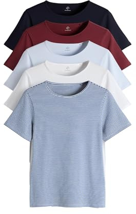 THE SET Damen kurzärmelige, körpernahe T-Shirts mit Rundhalsausschnitt