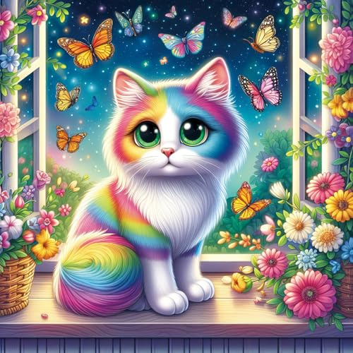Bullglesup Puzzles for Adults 1024 Pieces, Colorful Cat Jigsaw with Poster Letter on Back, Unique Pieces Fit Well No Dust (22.8x22.8)