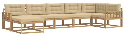 vidaXL Outdoor-Sofagarnitur mit Kissen 7 pcs Weiß und Beige, Moderner Garten-Sofa, Flexible Sitzgelegenheit, wetterfestes Set für Entspannung im Hinterhof