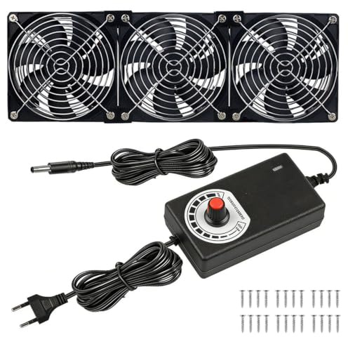 3 x 120mm PC-Lüfter 12V Gehäuselüfter mit Netzstecker&stufenlosem Drehzahlregler Leiser Computer Lüfter 12V leistungsstarker Lüfter für Computer Server Gaming-PC AV Kabine Router Router TV-Box