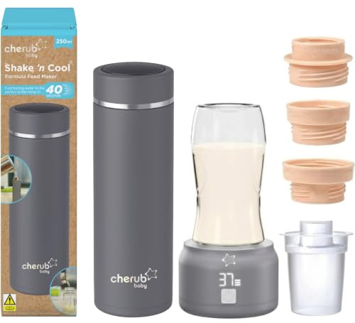 Cherub Baby Warm & Cool Travel Feeding Bundle | Cordless USB Rechargeable Bottle Warmer with 4 Temp Settings & Rapid 40-Sec Bottle Cooler | Includes 3 Adaptors for UK Bottles
