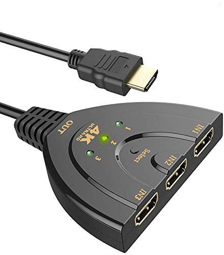 HDMI Switch, 4K HDMI Switcher 3 in 1 Ausgang und Pigtail Kabel Auto Switcher Verteiler UHD HDR 3D Full HD 1080p HDCP, 3 zu 1 HDMI Splitter mit Kabel Für HDTV PS4 Xbox One Roku Apple TV