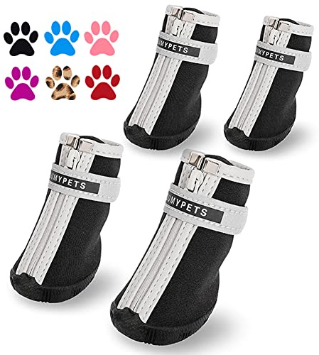 QUMY Hundeschuhe für kleine Hunde, Welpenhundestiefel und Pfotenschutz für den Winter, Schneetag, Sommer heißer Gehweg, wasserdicht bei Regenwetter, Wandern im Freien, Schwarz, Größe 36