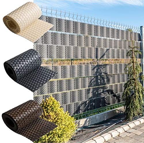 R.G. Sichtschutzstreifen Sichtschutz Rattan Doppelstabmatten mit Clips 19 x 255cm Zaunblende inkl. Befestigungsclips Stabmattenzaun 2,5m (Beige)
