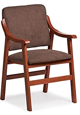Abuelo A Gusto- Silla Comedor con Brazos de Madera en Cerezo. Tela Antimanchas (Medidas: 86x54x54 cm). Especial Personas Mayores, Espalda Recta. (Marrón)