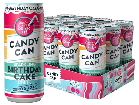 Candy Can, Birthday Cake, Fizzy Drink, Nostalgic American Soda Flavours, Sparkling Pop Cans (12 x 330ml)
