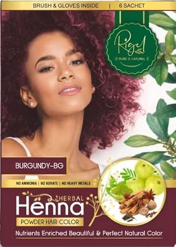 Rigel Herbal Henna Powder BURGUNDY Hair Color Dye Perfect Natural Colouring 60gm (6 SACHET) Ammonia Free