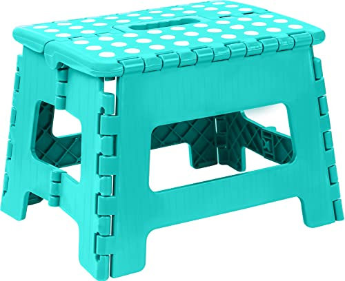 Utopia Home Faltbarer Tritthocker 9 Zoll, Anti-Rutsch-Oberfläche für Kinder und Erwachsene, tragbarer Kunststoff Klapphocker mit Tragegriff, 300 lbs Belastbarkeit, 1er Pack, Teal.