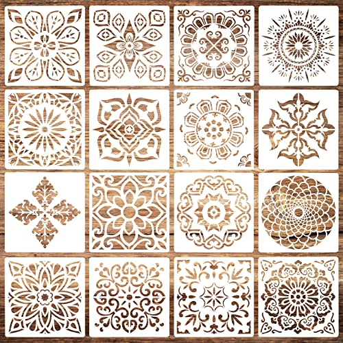 16 Stück Mandala Schablone Set, Zeichnungs Schablonen Set, wiederverwendbare Schablonen, Kunststoff Zeichnungs Schablonen Set, Malschablonen für Wand, Stein, Holz Möbel, Malen Vorlagen Kinder