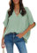 Dokotoo Damen Bluse V-Ausschnitt Musselin Tunika Shirt Oberteil Kurzarm Oversize Longshirt Sommerbluse Tops, grün, XL