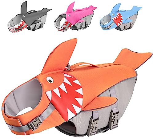 Schwimmweste Hunde Hai zum Schwimmen, Bootfahren, hundeschwimmweste mit Griff und Reflektierend für Kleine Mittlere und Große Hunde
