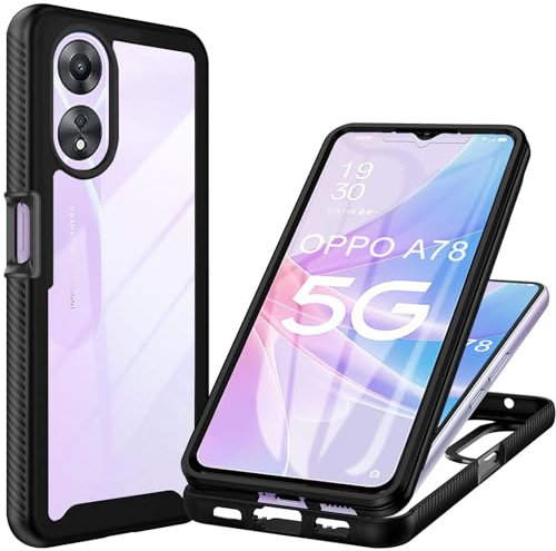 Yutwo Hülle Kompatibel mit Oppo A78 5G Handyhülle 360 Stoßfest Schutzhülle Rundumschutz Cover Case mit Eingebautem Displayschutz Robust Durchsichtig Handyhülle für Oppo A78 5G, Schwarz