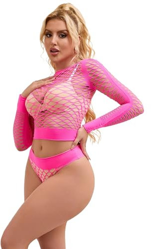 ohmydear Ensemble de Lingerie Femme Résille Lingerie Sexy Femme Hot sous-vêtements Mini Robe Nuisette High Elastic Bodystockings Transparente Fishnet Tenue Sexy Clubwear