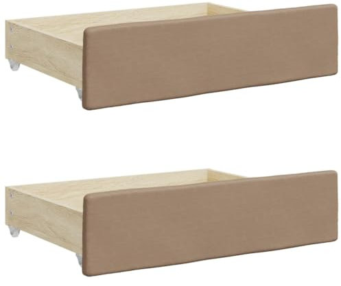 vidaXL Bed Drawers 2 pcs - Mobile Under-Bed Storage in Faux Leather and Engineered Wood - Cappuccino Color - Ideal for Bedroom Space Optimization