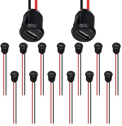 RUNCCI-YUN 15Pcs USB-C buchse 2-Draht einbau Typ-C-Buchse,2-poliger USB einbaubuchse USB-C-Buchse für Panelmontage-mit Schnappnut-Schnalle 3A Schnelllade-Typ-C-Buchse
