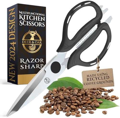 Deer & Oak Kitchen Scissors (1 Pack) – Eco-Friendly, Heavy Duty, Sharp Shears with Recycled Coffee Handles