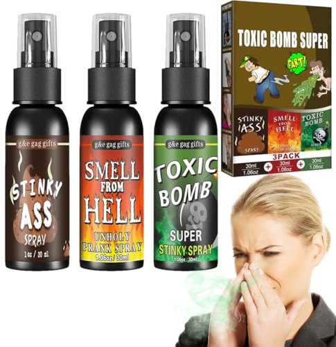 Furzspray, 90ML Stinkbomben Spray Extrem, Fart Spray, Flasche Stinkbomben, Schrecklicher Geruch Spray, Furz Spray Stinkbombe Arsch Streich, Halloween/Aprilscherz Streichspielzeug Erwachsene, 3 Stück