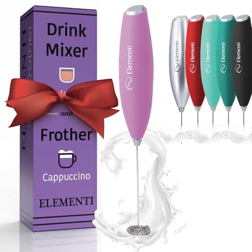 Elementi Milk Frother Handheld - Powerful Mini Coffee Frother Whisk - Hand Held Coffee Whisk Electric & Frappe Maker - Drink Mixer, Stirrer & Electric Milk Foamer (Pastel Pink)
