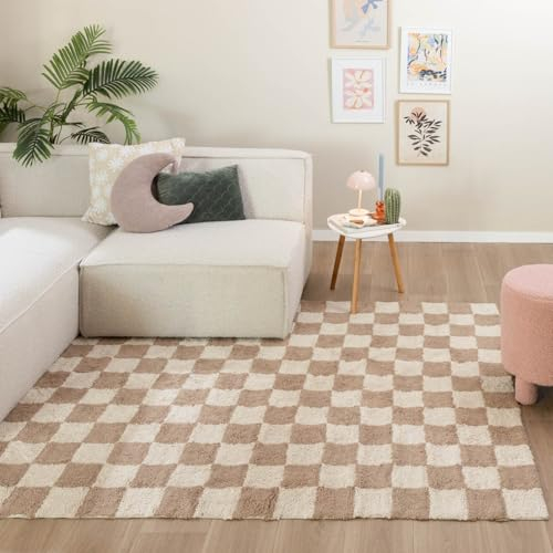 FRAAI | Home & Living Retro Teppich - Gambit Beige Weiß - Blöcke - Wohnzimmer, Schlafzimmer - Fellteppich - Carpet