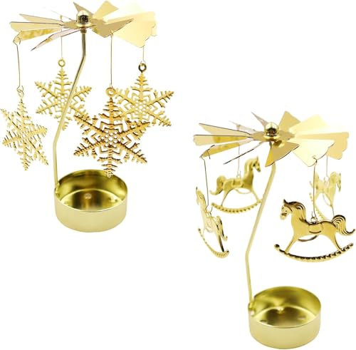 GETRICH 2 Stück Teelicht Karussell, Rotierender Kerzenhalter Schwimmkerzen Teelichthalter Teelicht Kerzen Teelichter teelicht karussell Weihnachten für Weihnachten Halloween Geburtstag Hochzeit