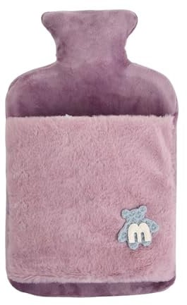 Amexo 2L Hot Water Bottle Fluffy Hot Water Bottle Stitch Water Bottle Hot Water Bag with Cover for Period Pain (Purple) (Purple)