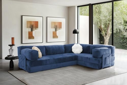 Generisch Teddy Florenz Eck-Sofa Wuuh Modulares Sofa mit Schlaffunktion Monolid Sofa Samt und Cord, Teddy Sofas, Monolid Sofa, Bank Kissen Komfort, Bodencouch, Samt L-Förmige Boden Sofa