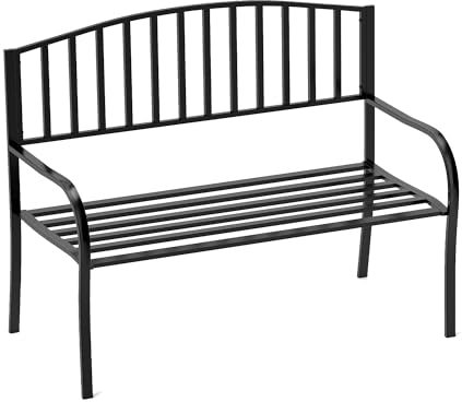 Mingone Gartenbank Wetterfest mit Lehnen Sitzbank Parkbank Wetterfest Bank Gartenmöbel für Balkon Terrasse Garten 120cm bis 250kg Belastbar Schwarz für 2