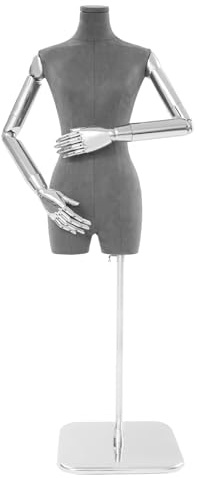 Weibliche Schneiderpuppe: Mannequin Torso mit Verstellbarer Höhe 120-210cm, ideal für Schneider, Schaufenster und Ausstellungen (Silber+ Grau, Gesamthöhe (einstellbar): 120-210cm/47.24-82.68in)