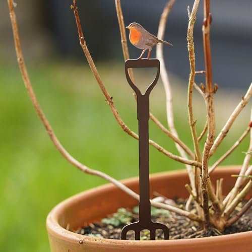 Mini Robin on Fork Metal Garden Stake | Outdoor Sculpture Statue Robins Decoration