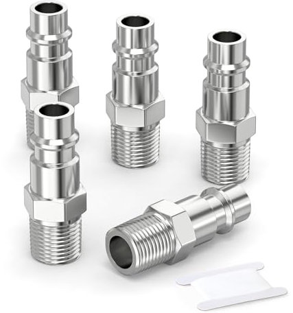 GASHER 5PCS 1/4 Inch Air Line Connectors, 1/4 BSP Male Thread Euro Airline Hose Compressor Fittings, Quick Connect Air Coupler Air Hose Fittings,Air Plug