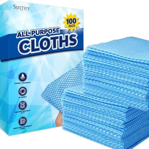 100pk All Purpose Cloths by Smith’s® | 31x21cm | Blue Disposable Cleaning J Cloths | Absorbent, Gentle & Reusable | For Household & Professional Cleaning, Polishing, Dusting, Washing Dishes