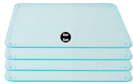 getgastro 4-er Set Schneidebrett Glas 40x30, Rutschfest mit Füße, Glasschneidebrett ohne Mikroplastik, hygienisches Küchen-brett, kratzfeste & hitzebeständige Oberfläche
