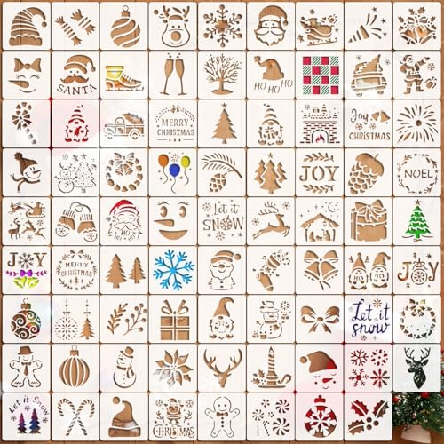 EAPIKON 80 Stk Weihnachten Schablonen zum Basteln Wiederverwendbar, 7,6cm Zeichnung Malschablonen DIY Weihnachtsdeko, Zeichenvorlagen aus Kunststoff für Scrapbooking Holz Leinwand Stoff Wand