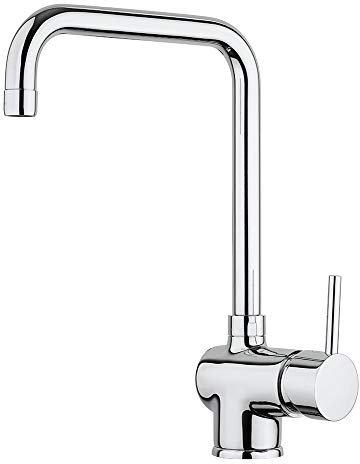 Paini – Rubinetto Miscelatore Monocomando Cucina, Lavello, Cromato, Leva laterale con bocca alta orientabile, Canna ad angolo, Design moderno interamente prodotto e lavorato in Italia